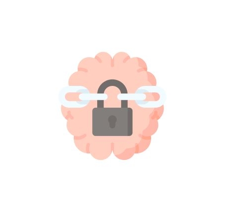 Illustraction of a brain wrapped in chain with a lock around it to suggest how OCD creates stuckness in the mind.