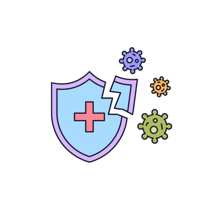 A broken shield with a first aid cross on it surrounded by gears suggesting the challenging of navigating chronic illnesses.